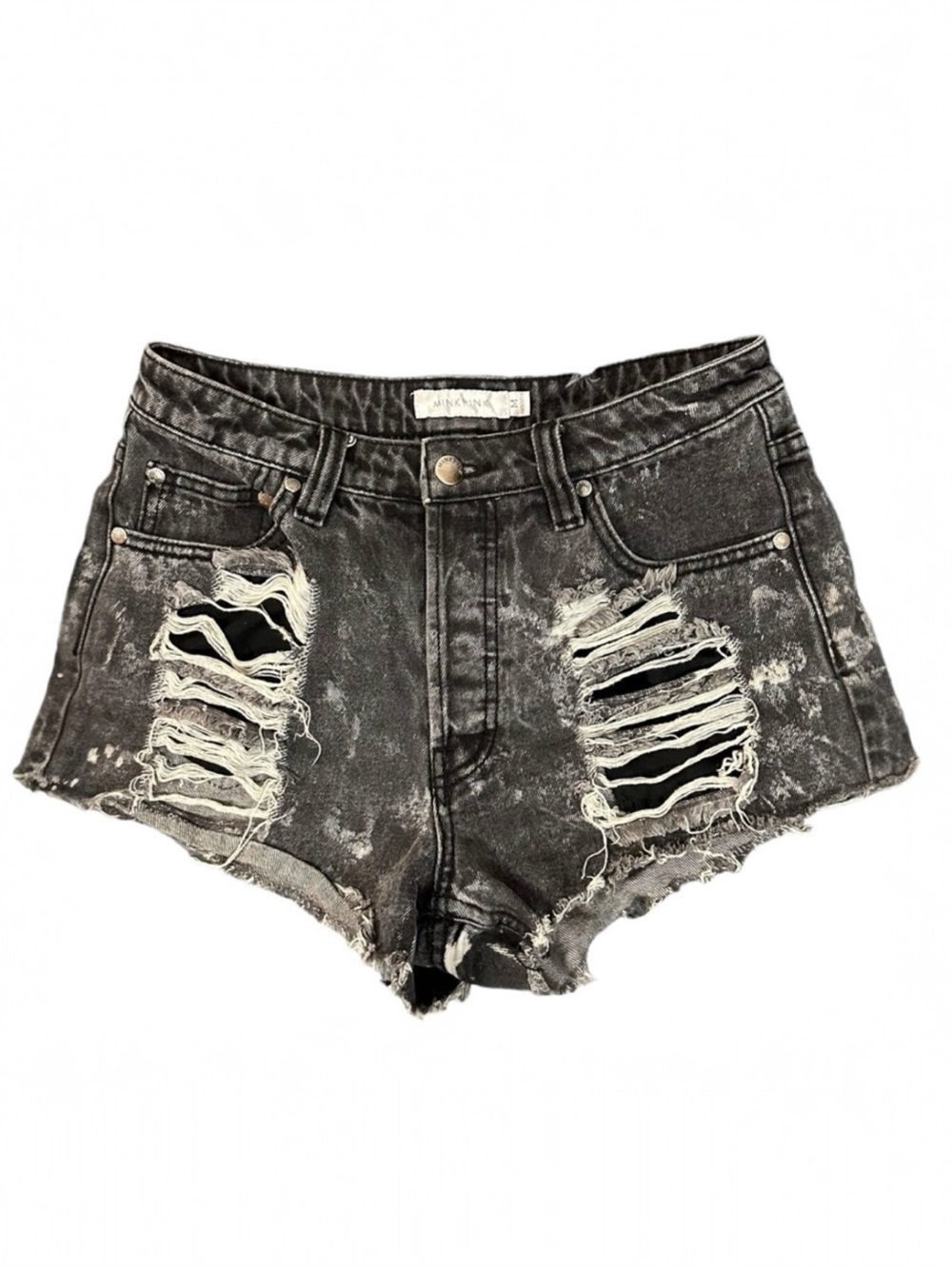 MINKPINK Slasher Flick Shorts in Washed Black Denim Size Medium Button Fly